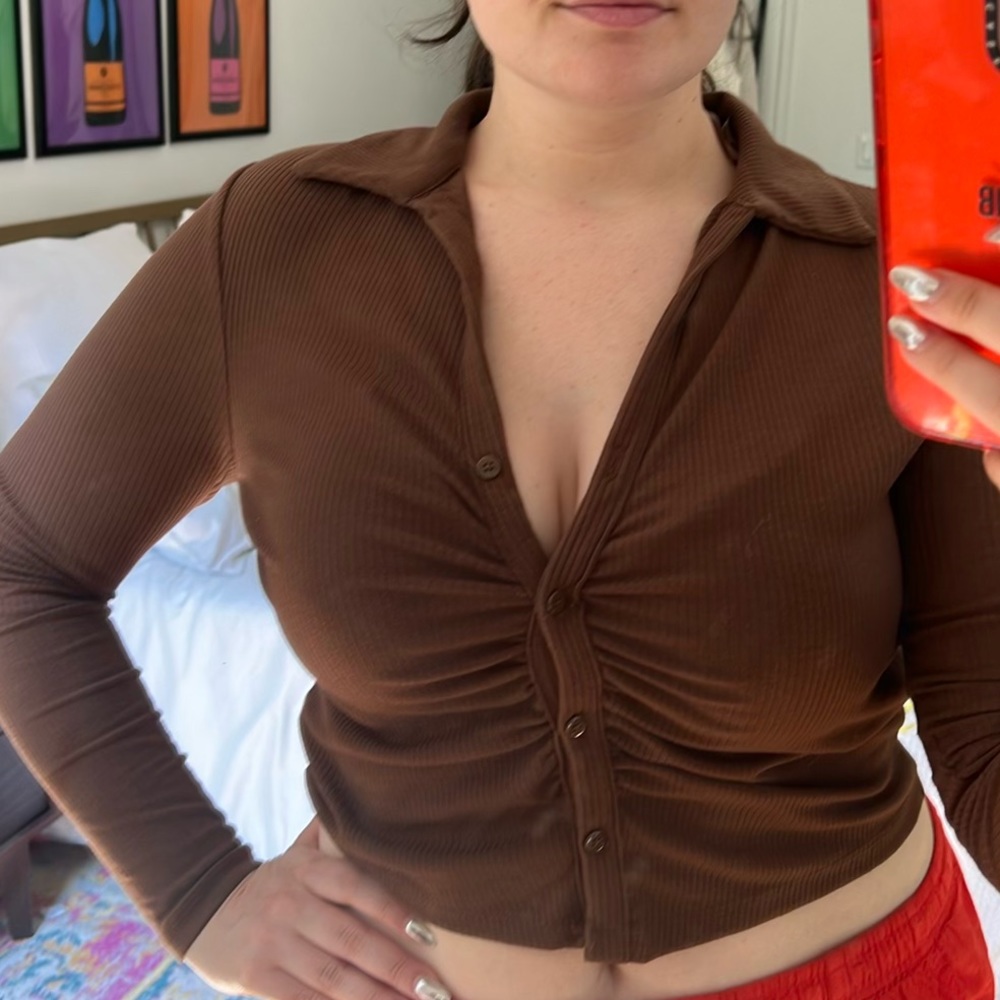 Brown Long Sleeve Crop Top